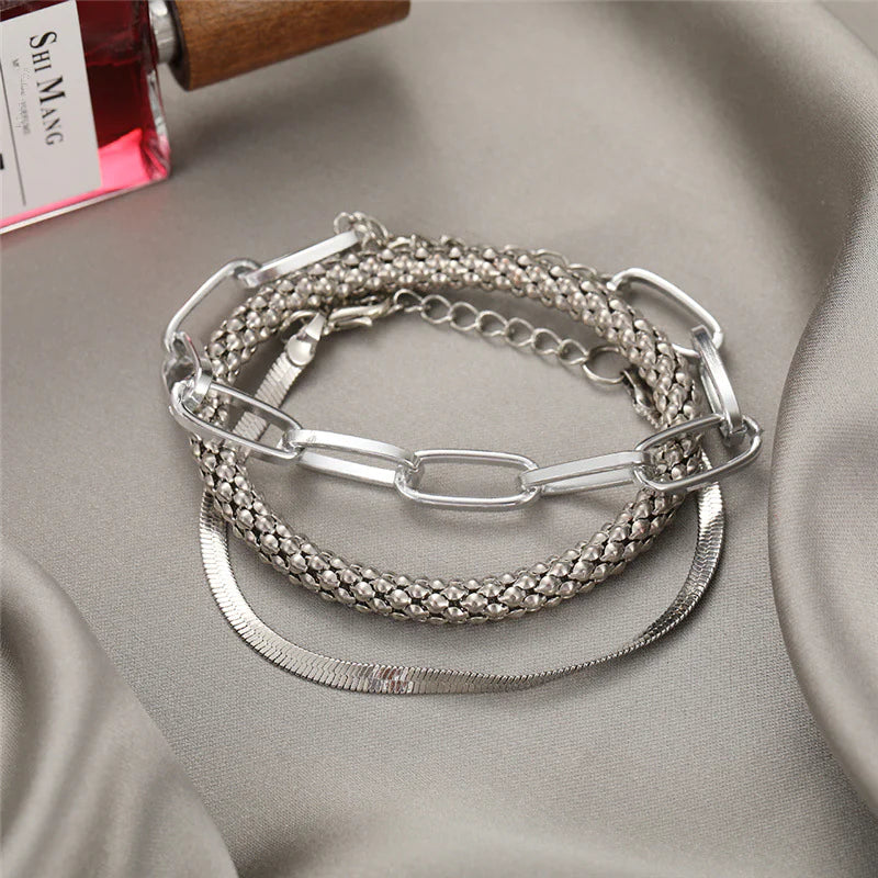 3-Piece Layered Metal Bracelet Set