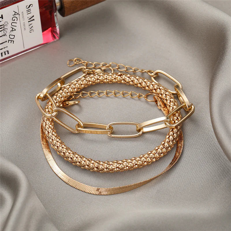 3-Piece Layered Metal Bracelet Set