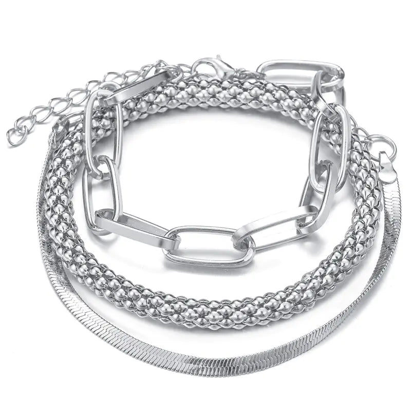 3-Piece Layered Metal Bracelet Set