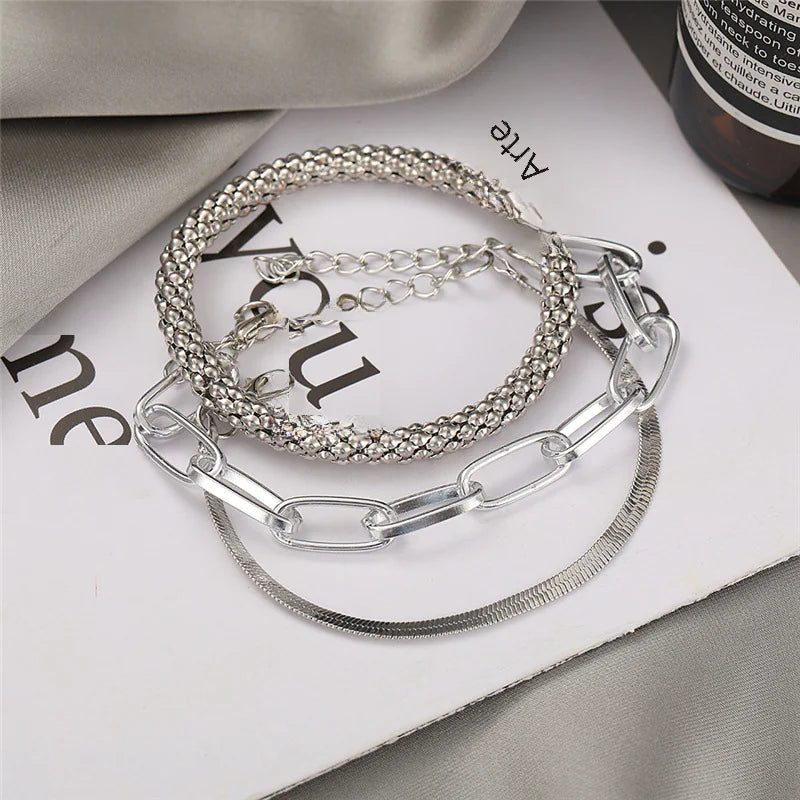 3-Piece Layered Metal Bracelet Set
