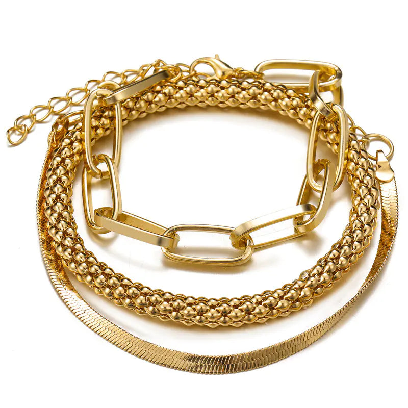 3-Piece Layered Metal Bracelet Set