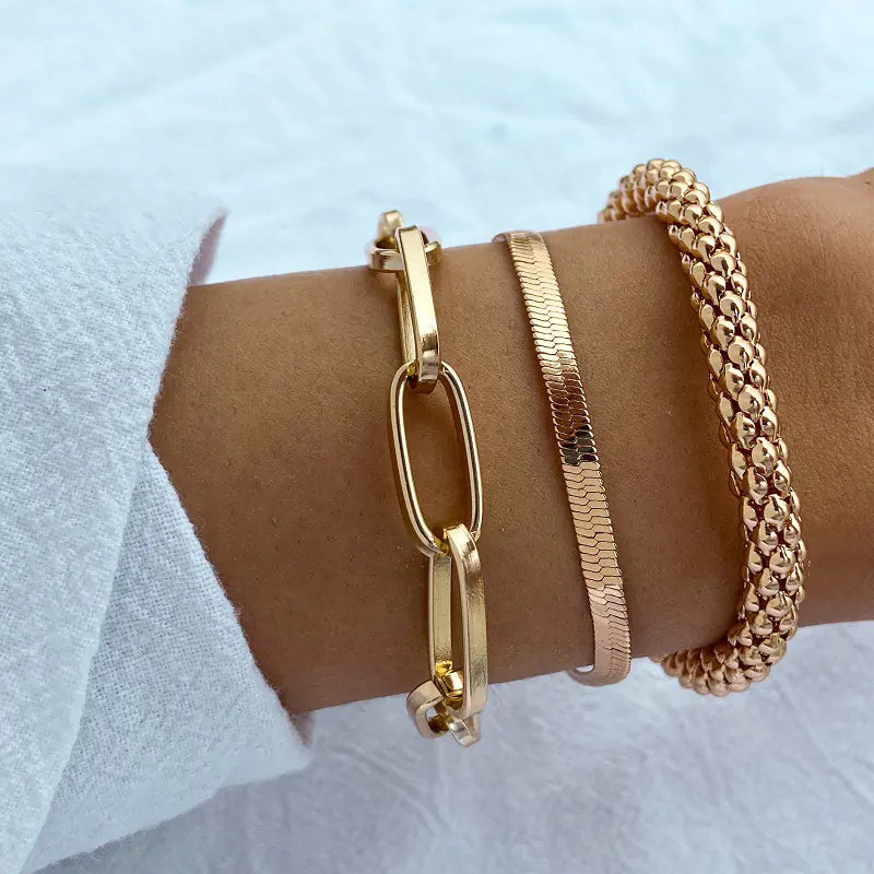 3-Piece Layered Metal Bracelet Set