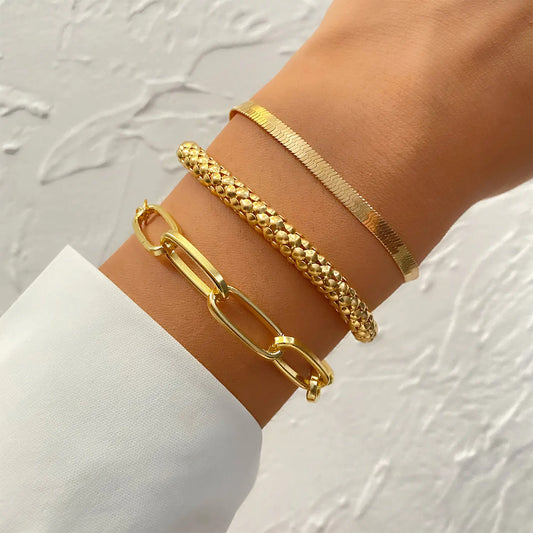 3-Piece Layered Metal Bracelet Set