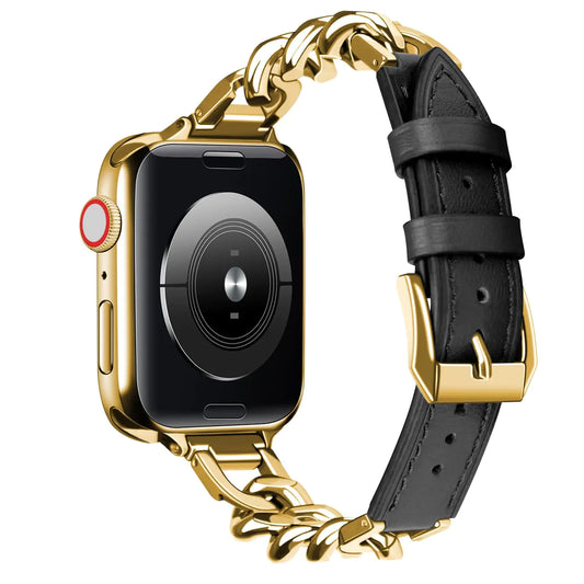 Chain leather watch strap